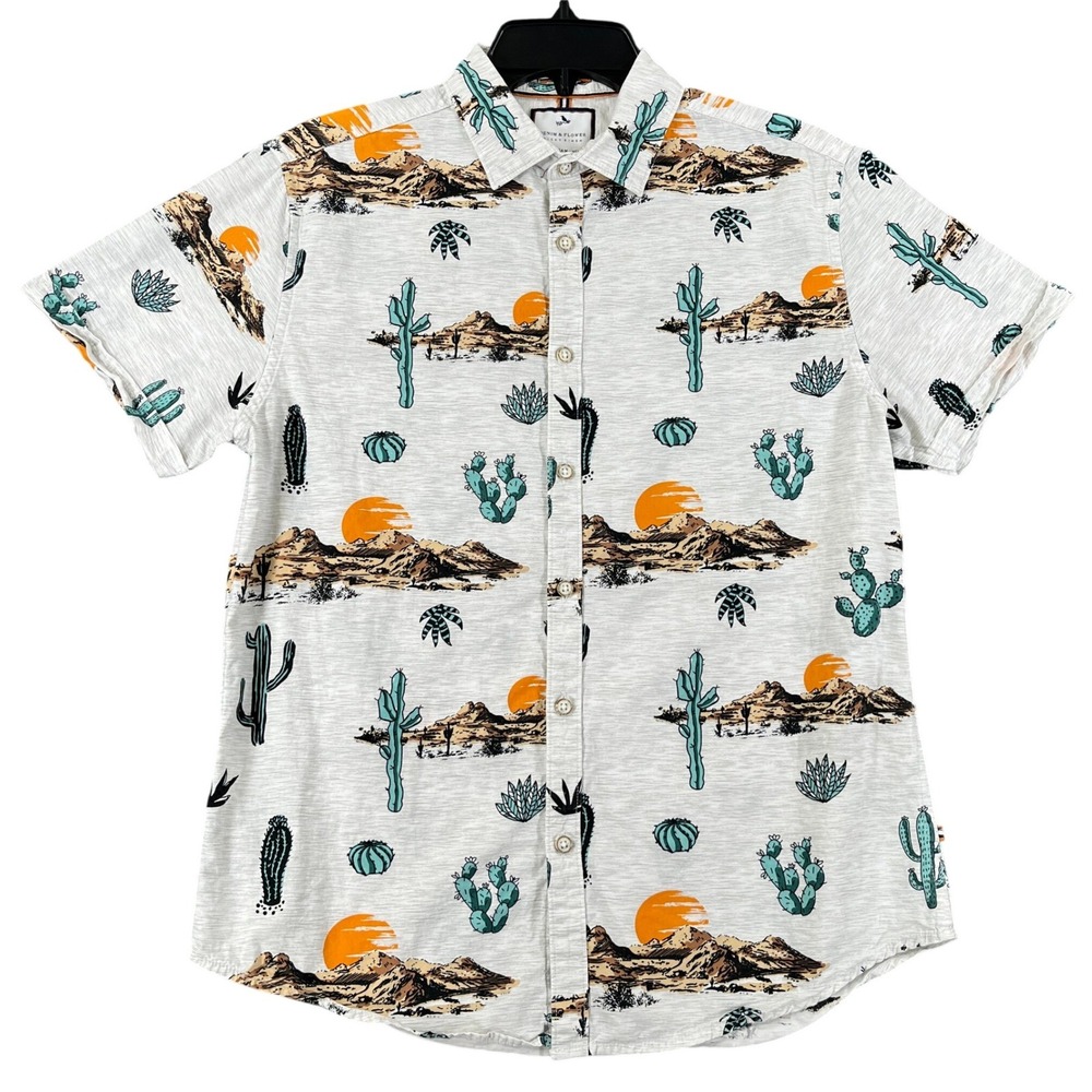 Denim & Flower Ricky Singh Cactus Shirt Mens M White Desert Print Slim Fit